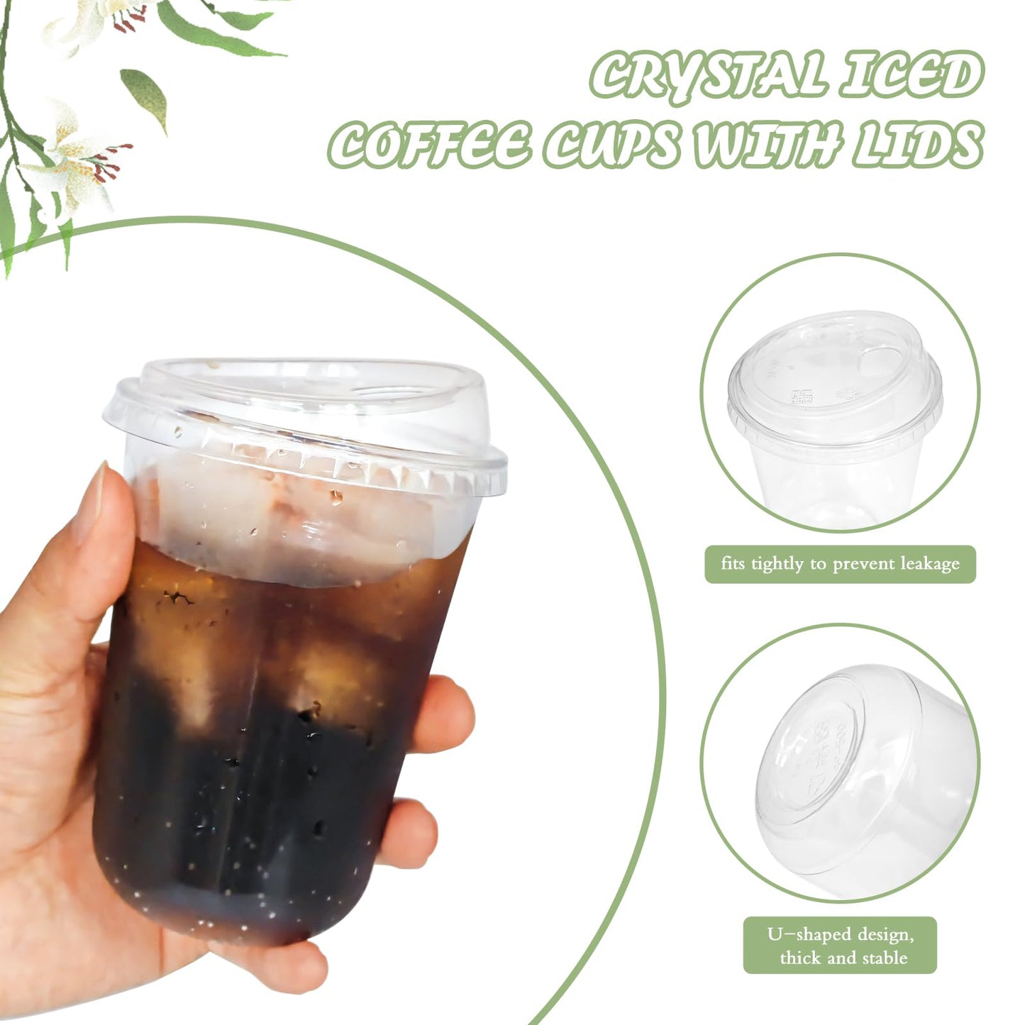 Thrseely 50 Sets Clear Plastic Coffee Cups with Sip Lids, Disposable PET Cups for Iced Coffee, Smoothie, Cold Beverage, Plastic Crystal for Shops and Party Catering (Clear, 16 oz)