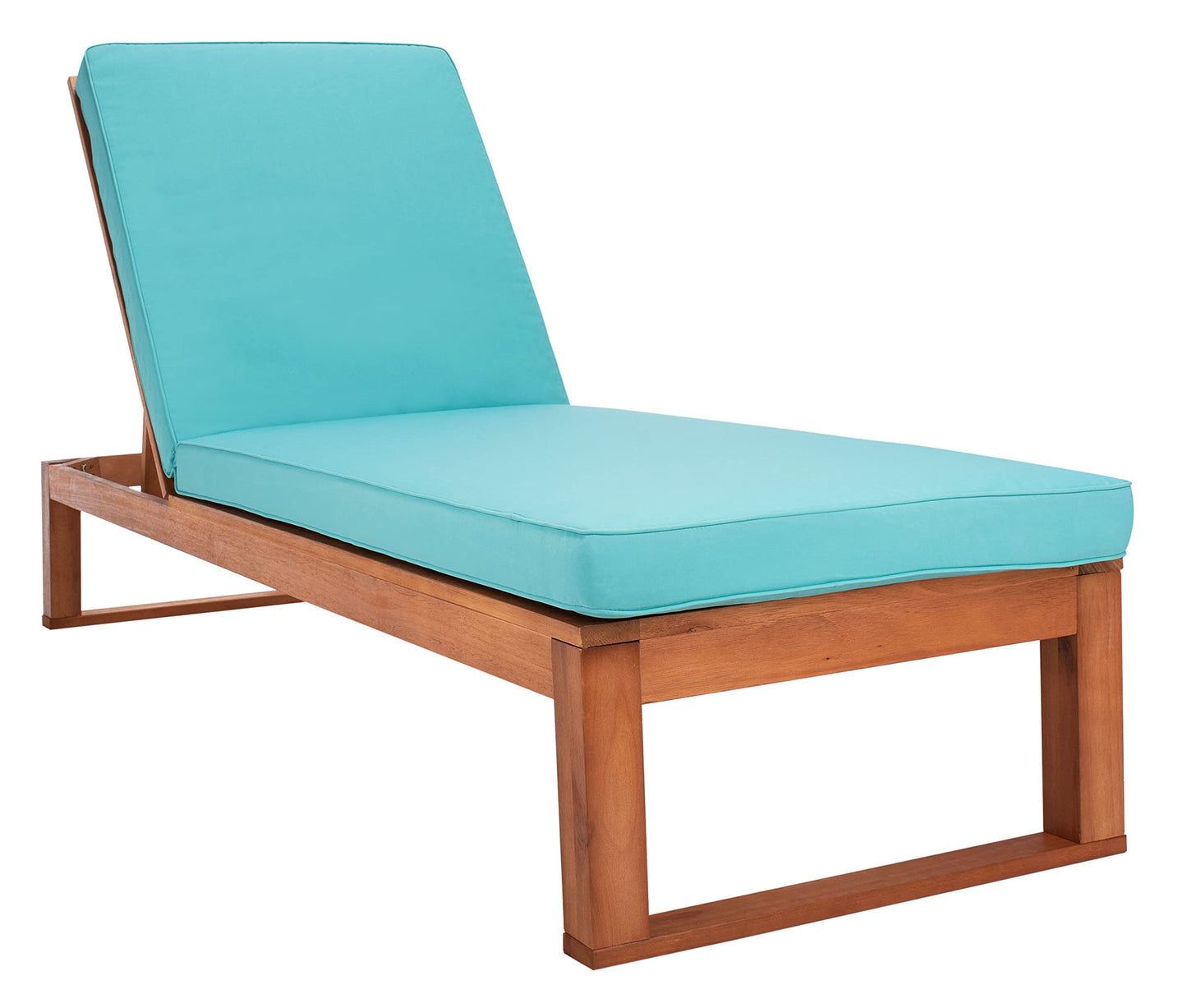 SAFAVIEH Outdoor - Solano Chaise Lounge Chair - Brown & Aqua - Solid Wood with Cushion - Adjustable Backrest Design - Ideal for Patio, Deck, Poolside, Backyard, 81"W x 31.5"D x 12"H (PAT7024Q)
