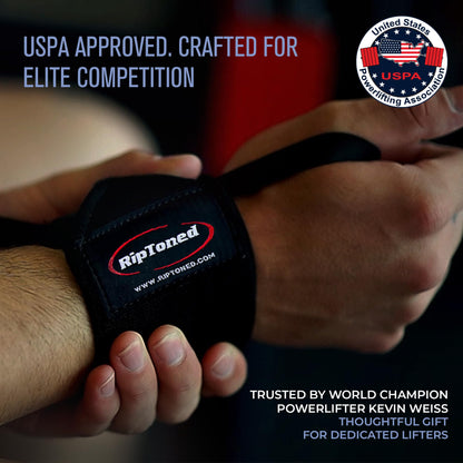 Rip Toned 18” Wrist Wraps - USPA Endorsed Wrist Straps for Weightlifting - Quality Wrist Support - Adjustable, Durable, Machine Washable - Gym Wraps for Powerlifting - for Men & Women