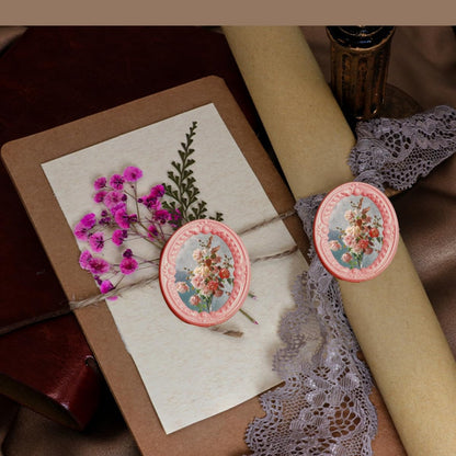 3D Embossed Frame Wax Seal Stamp, Frame Relief Carving Sealing Stamp Set with 150Pcs Sealing Wax Beads in 5 Color, Melt Spoon Pen Kit for Wedding and Christmas (KM10)