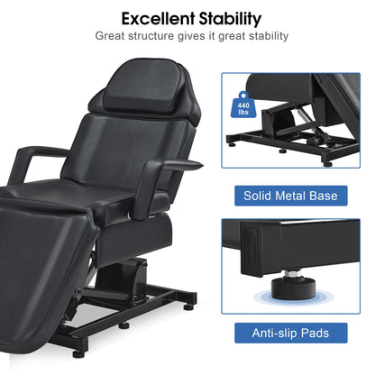 BarberPub Fully Electric Facial Bed with 3 Motor for Esthetician, Electric Tattoo Chair for Client, Facial Bed for Esthetician, Massage Adjustment 2751 (Black, Height (Flat): 25.2"–37")