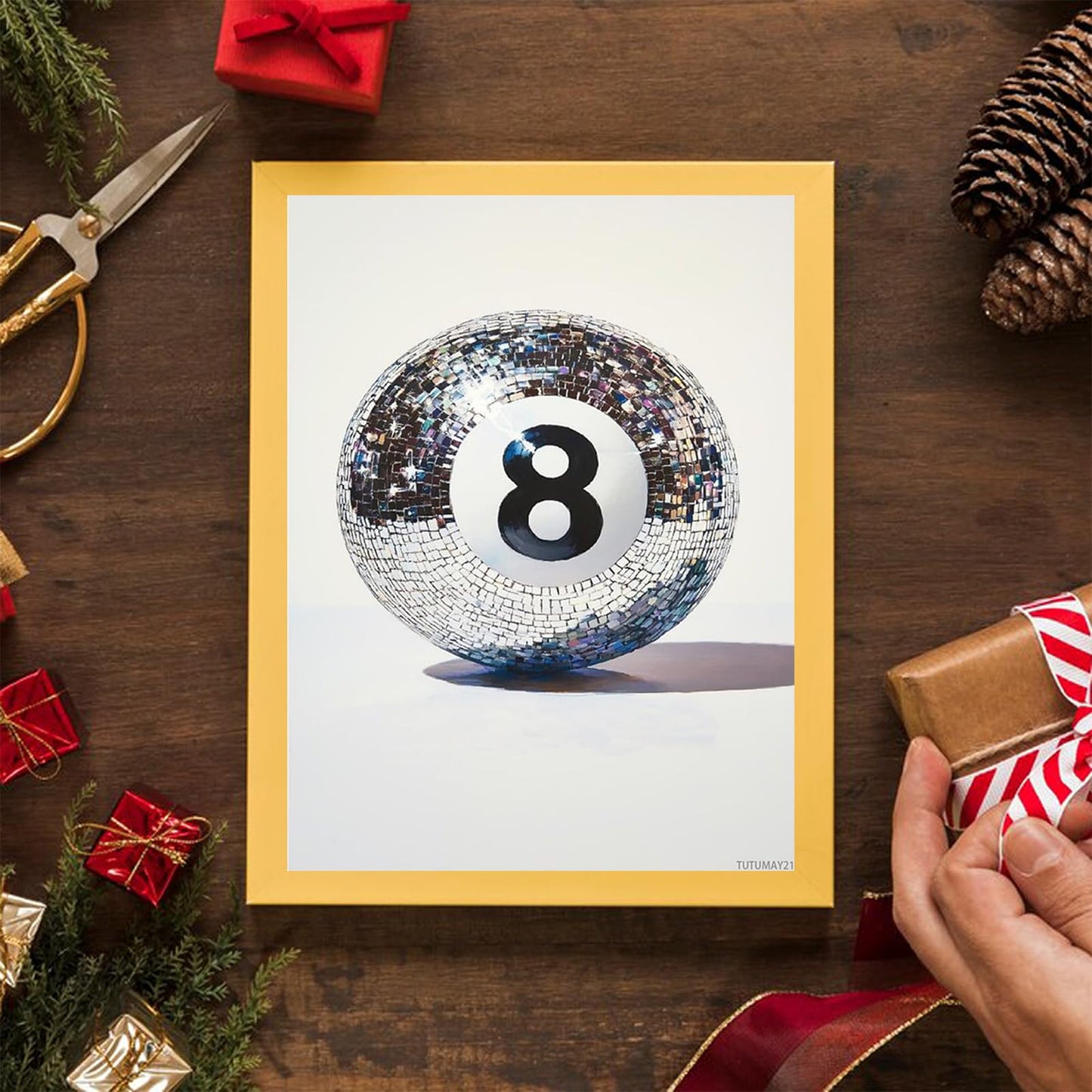TUTUMAY21 Sparkly Number 8 Ball Diamond Drawing Art Kit for Adults DIY Diamond Art Painting Full Drill Round Gem Art for Crafts Wall Decor 12x16 inch