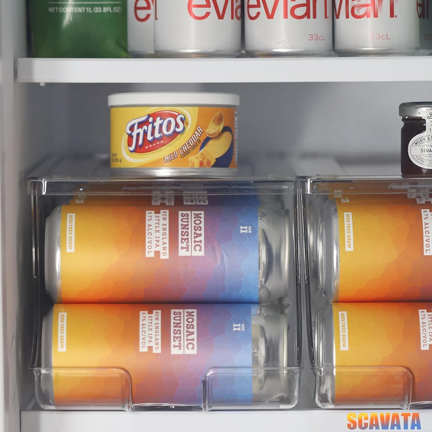 Tall Skinny Can Organizer for Refrigerator - Stackable Beverage Container Holder Dispenser with Lid for 16oz & 17oz