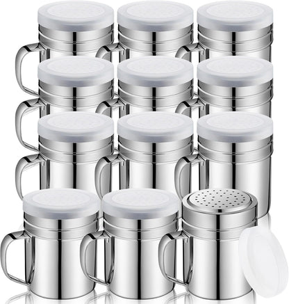 12 10 oz Lallisa Pcs Stainless Steel Spice Shakers with Holes and Lids Dredge Shakers with Handle Versatile Salt Shaker