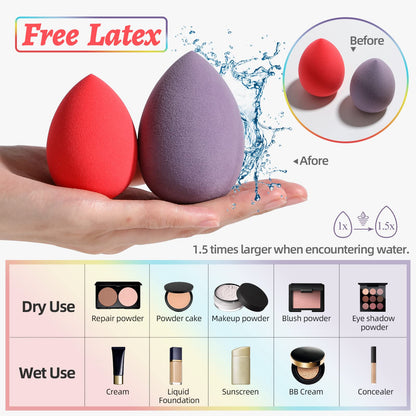 Makeup Sponge Set BS-MALL with Storage Case 7 Pcs for Liquid, Cream, and Powder,SAVE Foundation with 1 Mini Makeup Sponge For Travel Daily Use (A-Pink）