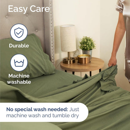 Skiennix Twin Size 3-Piece Sheet Set - Comfy Cooling Bed Sheets - Soft, Wrinkle-Free, Deep Pockets - Sage Green