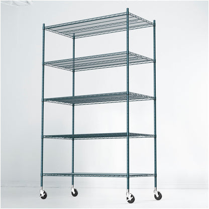 APLSS NSF 5-Tier Green-Epoxy Storage Shelves, 24"x60"x74", Moist&Dry Environments, Commercial Heavy Duty Steel Wire Shelving Unit with Wheels, Walk-in Cooler&Freezer Dishroom Kitchen