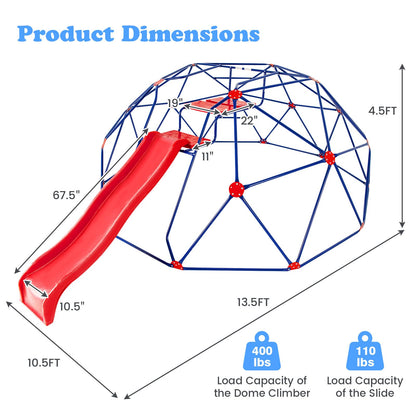 Olakids Climbing Dome with Slide, Kids Outdoor Jungle Gym Geometric Dome Climber, Steel Frame, 13.3FT Climb Structure Backyard Playground Center Equipment for Toddlers