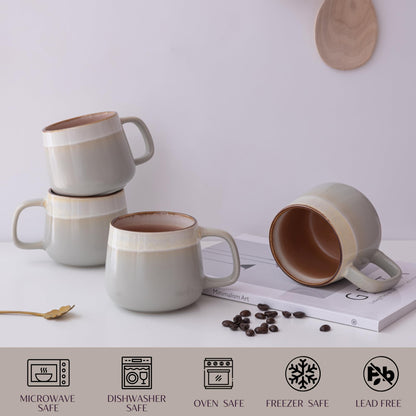 Ava Nord Ceramic Coffee Mugs Set of 4 | 12 oz Stoneware Coffee Cups | Lead-Free, Non-Toxic | Microwave and Dishwasher Safe | Comfortable Handle | Aesthetic Nordic Design for Tea and Latte | Sage Ash