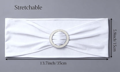 Skiennix White Spandex Chair Sashes - Pack of 50 Stretch Bands for Weddings & Events