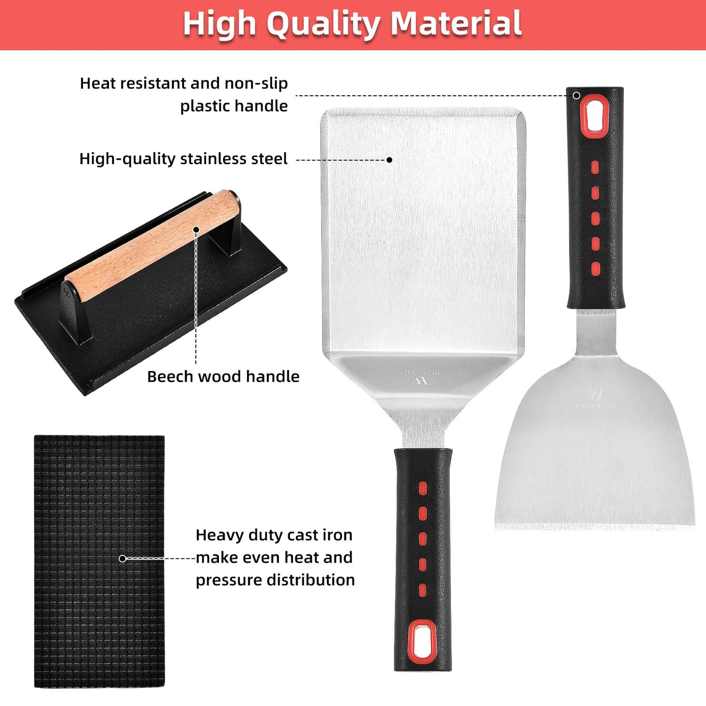 VIKEYHOME Griddle Accessories Kits, 30 Pcs Griddle Grill Tools Set, Professional Grill BBQ Spatula Set with Basting Cover, Spatula, Scraper, Bottle, Tongs, Egg Ring