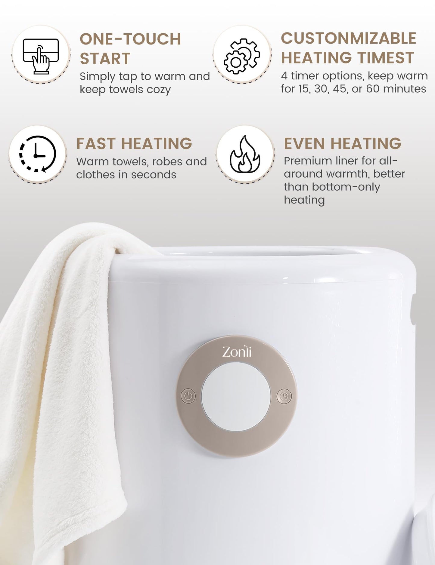 ZonLi Towel Warmer, Large Towel Warmers for Bathroom, Luxury Heated Towel Warmer Bucket, with Auto Shut-Off, Adjustable Timer, Scented Discs, Fits 2 Oversized Towels, Blankets, Bathrobes