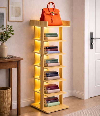 Generic 6 Closet, 7-12 Tier Wooden Freestanding Shoe Rack with LED Ambient Lighting, Slim Narrow Vertical Shoe