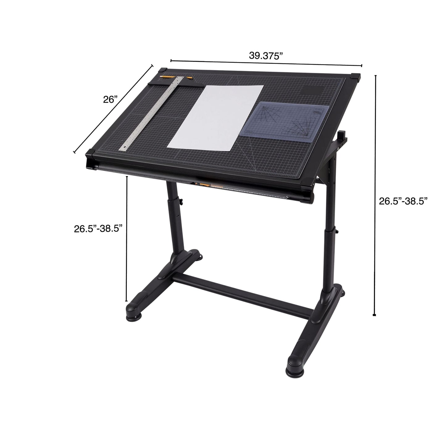 Stand Up Desk Store Adjustable Height and Angle Drafting Table Drawing Desk with Large Surface (Black Frame/Black Top, 40" W X 26" D)