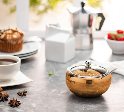 KooK Sugar Bowl with Lid and Spoon, Sugar Container for Salt, Coffee, Holds 2 Cups, Dishwasher Safe, Copper, 16 Oz