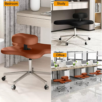 GenSDH Cross Legged Office Chair Meditation Kneeling Chair, Ergonomic Seat, Height Adjustable 2 Cushions Orthopedic Chairs, Five Pronged with Caster Support,Gr-Electroplated Legs