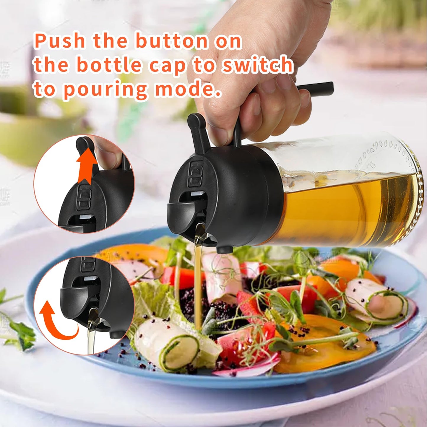 2 Pack Oil Sprayer for Cooking, 2 in 1 Olive Oil Dispenser Bottle for Kitchen, 16oz/470ml Oil Dispenser Bottle, Food-grade Glass Oil Mister for Air Fryer, Oven & Steak Frying,Black&Cream White