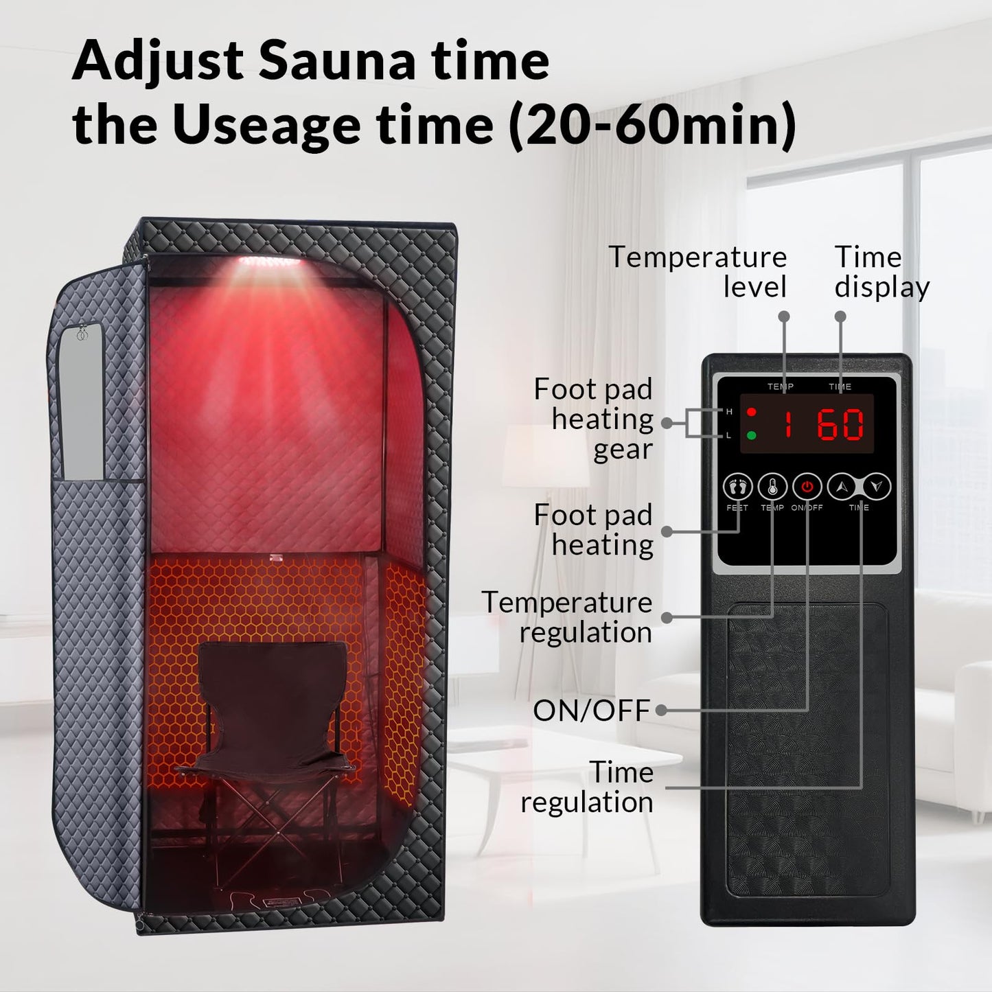 Veloqore Dry Infrared Sauna, Saunas Box with Red Light Therapy for Relaxation, Detox and Muscle Relief, 9 Levels Home Saunas with Carbon Crystal Heating, Portable Sauna for Home, Bedroom, Living Room