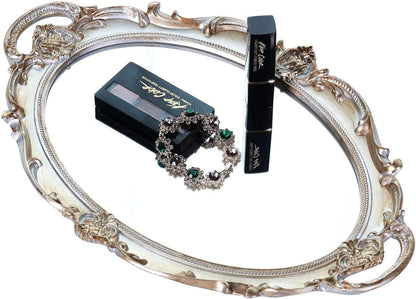 Oval Decorative Mirror Tray - French Style Makeup Organizer, Jewelry Organizer, 9.8"x14.6"