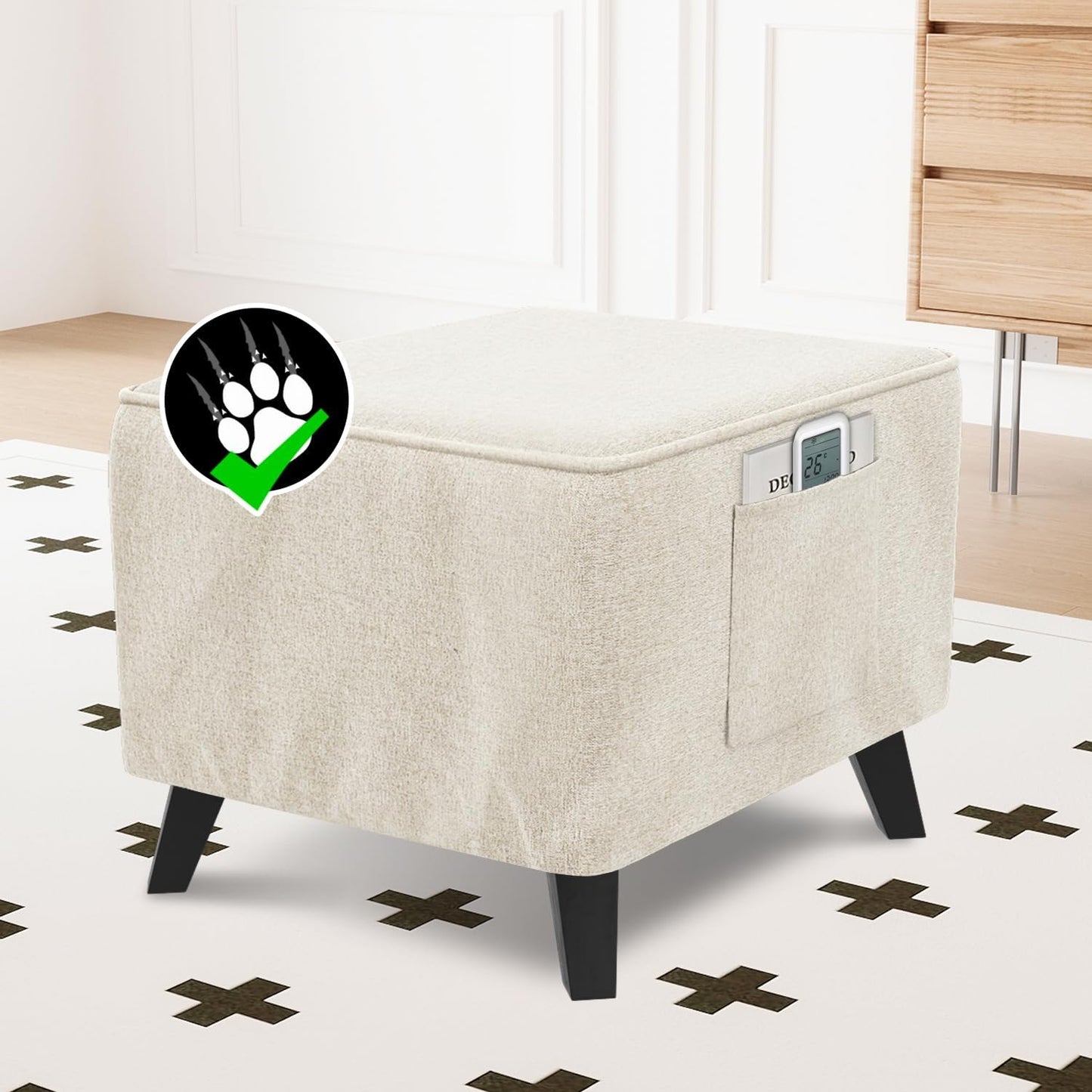 18"-19" H.VERSAILTEX Thick Ottoman Cover Durable Linen Look Storage Ottoman Slipcover Footrest Stool Covers