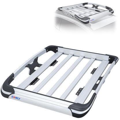 Roof Basket,Anti-Rust Aluminum Roof Basket,Universal Rooftop Cargo Carrier,Suitable for roof Racks, Equipped with crossbars,55“x39”x6“,250lb Supports,Medium Version (Silver)