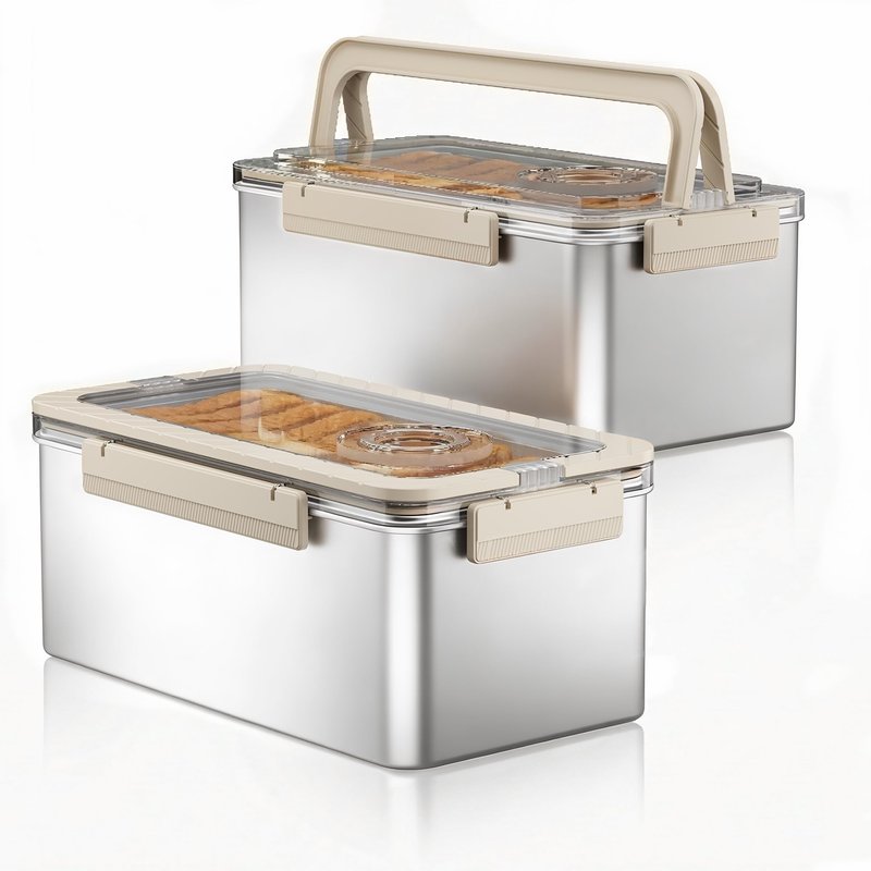 QCQHDU Bread Containers, Time Recording Stainless Steel Corner Fresh Bread Box Airtight Keeper Food Storage Container for Kitchen Countertop Homemade Breadbox BPA Free, 5800ML Large Capacity 2 Pack