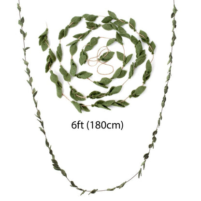 Glaciart One Felt Leaves Garland (2Pcs) - Faux Greenery for Living Room, Bedroom - Natural New Zealand Wool, Hand Felted in Nepal - Suitable for Christmas, Thanksgiving, Wedding Decorations - 6ft.