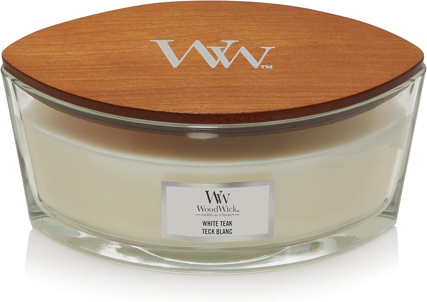 WoodWick Candle, Wax, White Teak, Ellipse Shape
