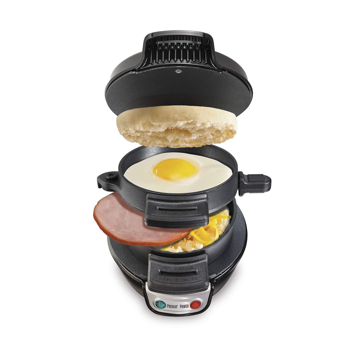 Hamilton Beach Breakfast Sandwich Maker with Egg Cooker Ring, Customize Ingredients, Perfect for English Muffins, Croissants, Mini Waffles, Perfect White Elephant Gifts, Coral (25483)