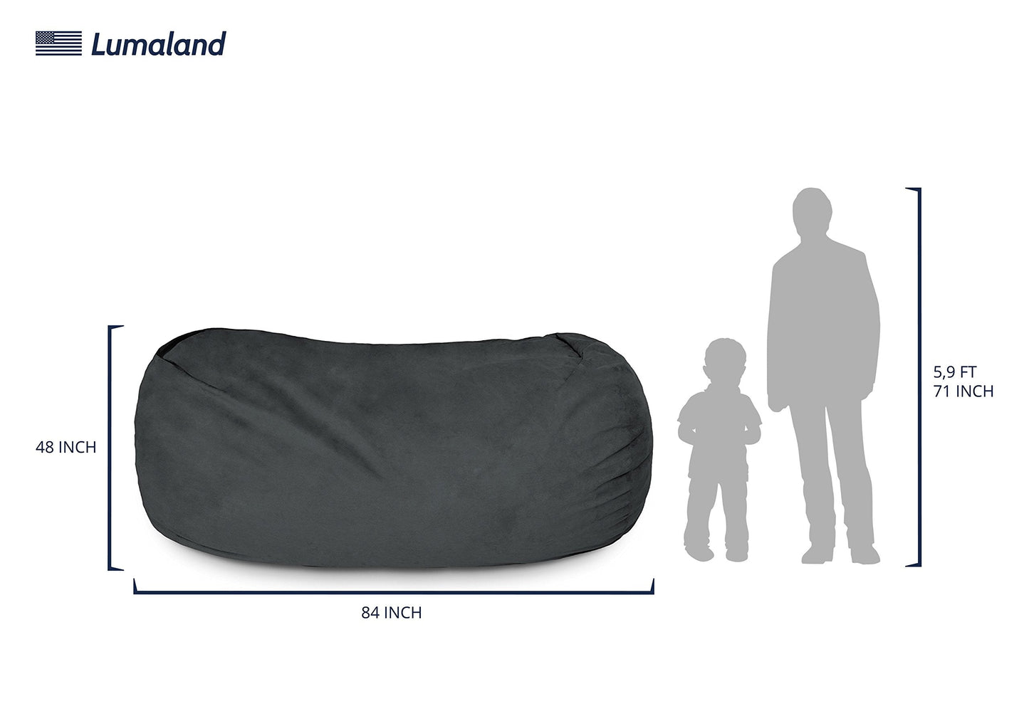 Lumaland Luxurious Giant 7ft Bean Bag Chair with Microsuede Cover - Ultra Soft, Foam Filling, Washable XXL Bean Bag Sofa for Kids, Teenagers, Adults - Sack Chair for Dorm, Family Room - Black