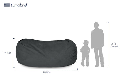 Lumaland Luxurious Giant 7ft Bean Bag Chair with Microsuede Cover - Ultra Soft, Foam Filling, Washable XXL Bean Bag Sofa for Kids, Teenagers, Adults - Sack Chair for Dorm, Family Room - Black