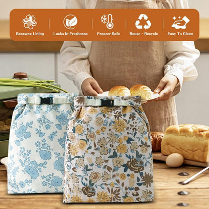 Beeswax Bread Bags for Homemade bread,2 Pack Sourdough Bread Bags,Reusable Bread Bourdough Storage
