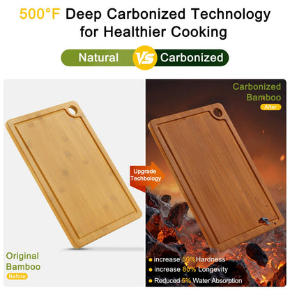 Homaxy Bamboo Cutting Board for Kitchen Set of 3, Wooden Cutting Boards with Non-Slip Mat Deep Juice Groove and Built-In Handles, Wood Chopping Board Set for Meat Fruits & Vegetables