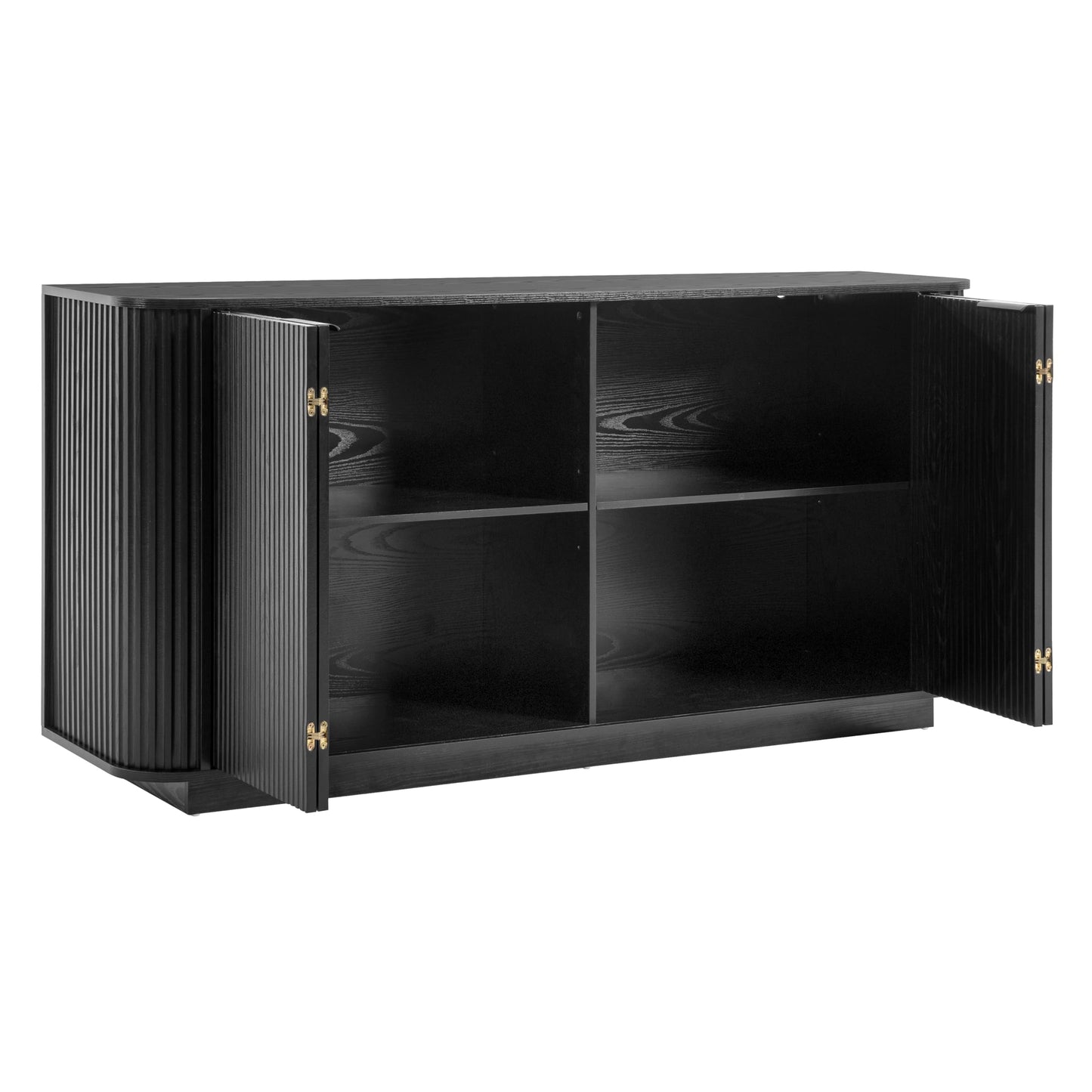 GDFStudio 63" Mid Century Modern Buffet Cabinet with Wavy Doors, Wood Sideboard Cabinet with Adjustable Shelves & 2 Doors, Storage Credenza Console Table for Dining Room Living Room Entryway, Black
