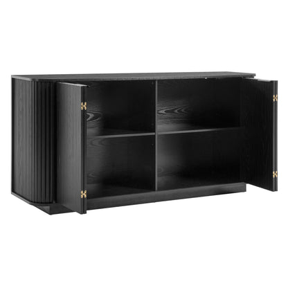 GDFStudio 63" Mid Century Modern Buffet Cabinet with Wavy Doors, Wood Sideboard Cabinet with Adjustable Shelves & 2 Doors, Storage Credenza Console Table for Dining Room Living Room Entryway, Black