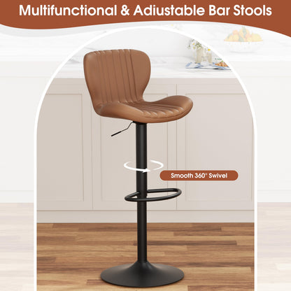 JAMFLY Bar Stools Set of 6, Leather Adjustable Barstools Counter Height Modern Bar Stools, Island Chairs Set of 4 for Kitchen, Brown