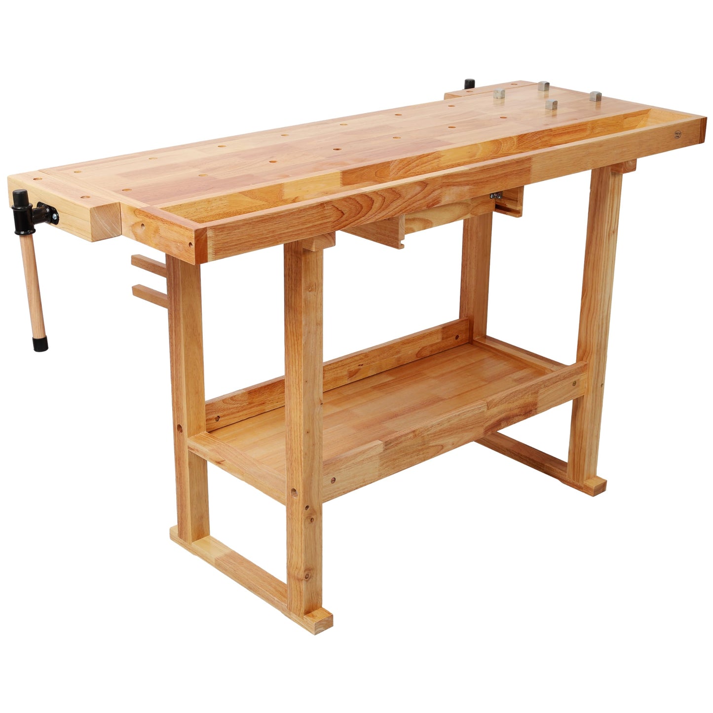 ABH 55 Inches Wood Workbench, Heavy Duty Woodworking Table with Adjustable Handle Vice, 300lbs Capacity Solid Wood Work with Storage Drawer Shelf for Garage, Workshop, Natural (1 Drawers)