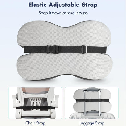 Lumbar Support Pillow for Office Chair, Memory Foam Back Cushion with 3D Mesh Cover for Lower Back Pain Relief