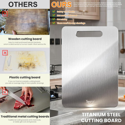 2 Pack 100% Vegetables(13 9) Titanium Cutting Board - Pure Titanium Cutting Boards For Kitchen,Easy to clean