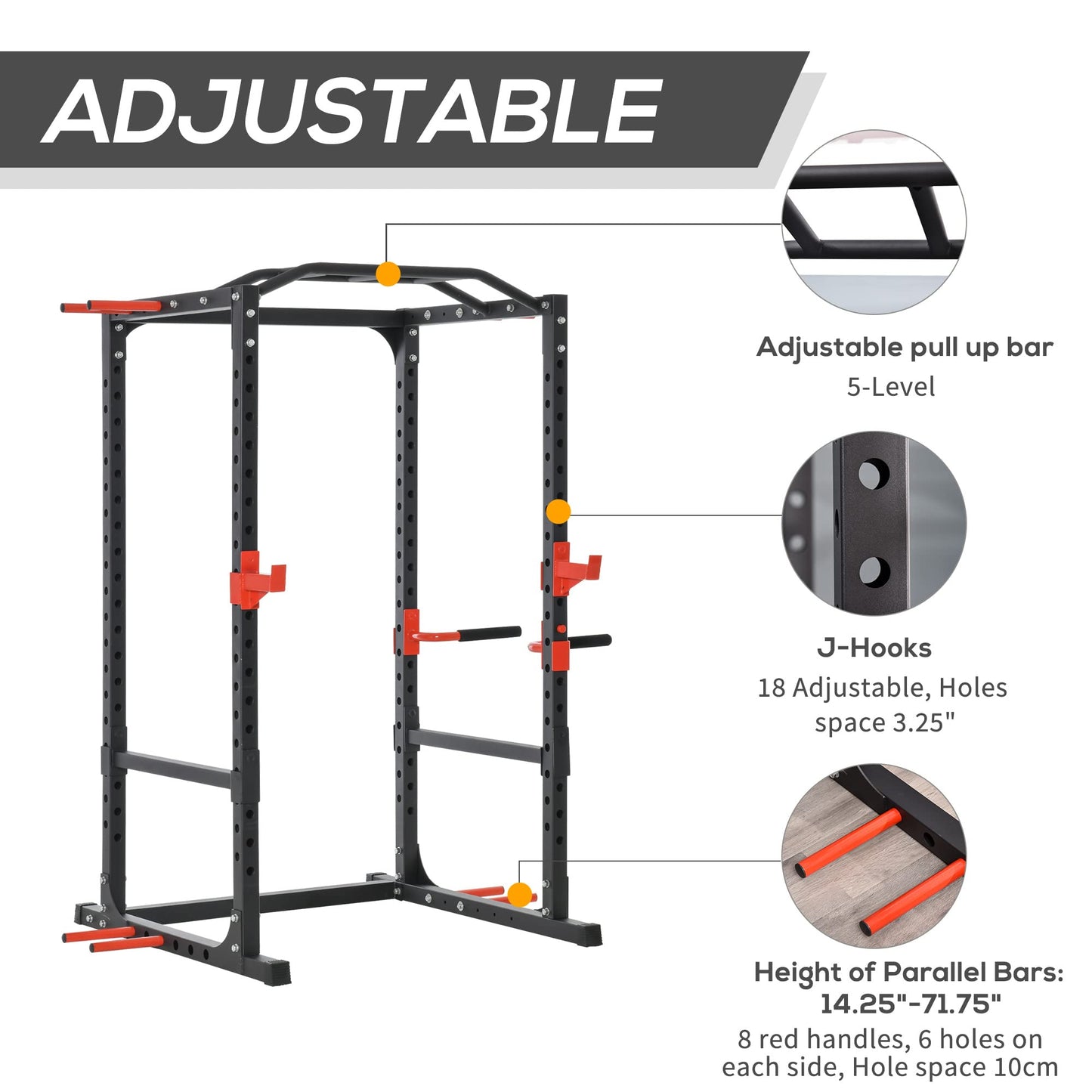 Soozier Adjustable Power Tower Dip Station Pull Up Bar Squat Rack Power Cage At Home Workout Equipment, Upper Body Strength Training Equipment, Black