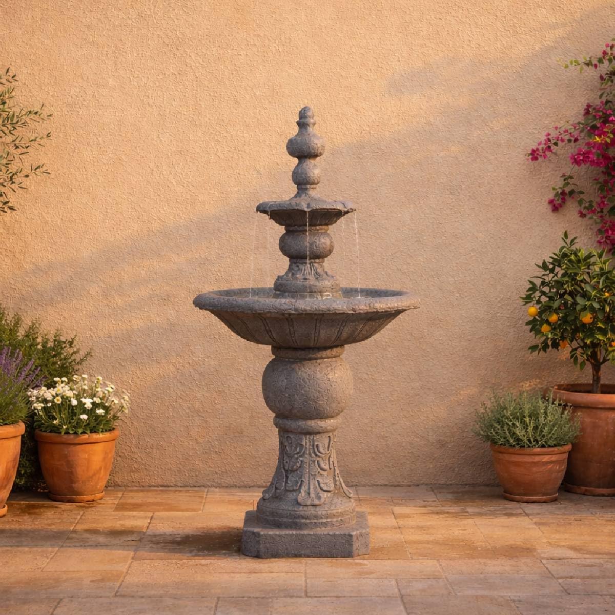Teamson Home 52.56 in. Outdoor Two-Tier Water Fountain with Realistic ICY Stone Texture for Outdoor Living Spaces Creating a Calming Oasis for Gardens, Landscaping, Patios, Balconies, Lawns, Gray