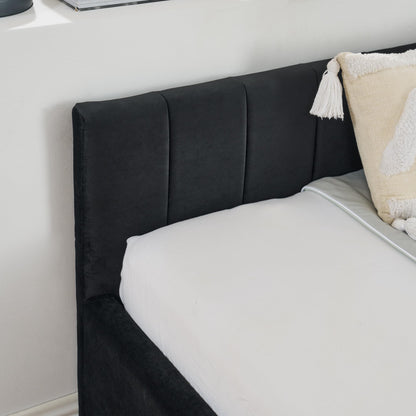 Ball & Cast Full Size Daybed with Two Storage Drawers,Velvet Upholstered Day Bed Frame with Channel Tufted Backrest & Armrest,Wood Slats Support,No Box Spring Needed,for Bedroom Guestroom,Black