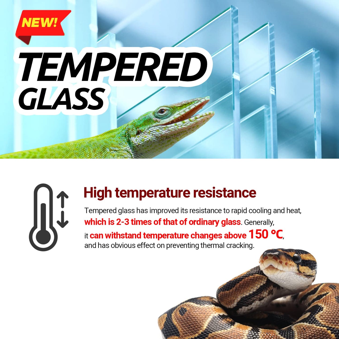 REPTI ZOO Reptile Tempered Glass Extra-Long Terrarium Habitats 48" x 18" x 18" Reptile Amphibians Large Enclosure for Snake/Bearded Dragon/Lizard ect.