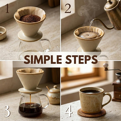 DIF DECO Ceramic Pour Over Coffee Dripper, Reusable Porcelain Portable Pour Over Coffee Maker, Slow Brewing Accessories with 1 Holes for Home, Office, Travel, Camping (Brown)