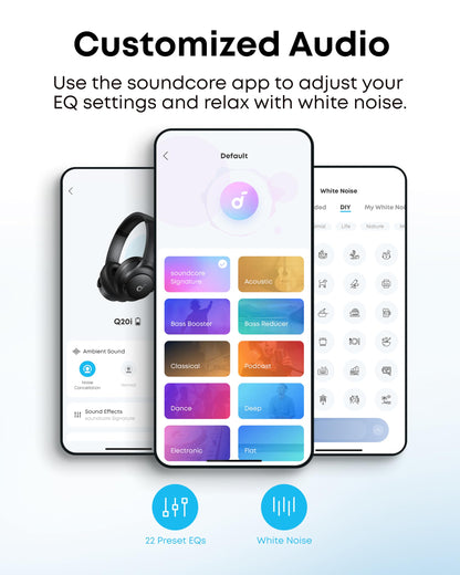Soundcore by Anker Q20i Hybrid Active Noise Cancelling Headphones, Wireless Over-Ear Bluetooth, 40H Long ANC Playtime, Hi-Res Audio, Big Bass, Customize via an App, Transparency Mode (Pink)