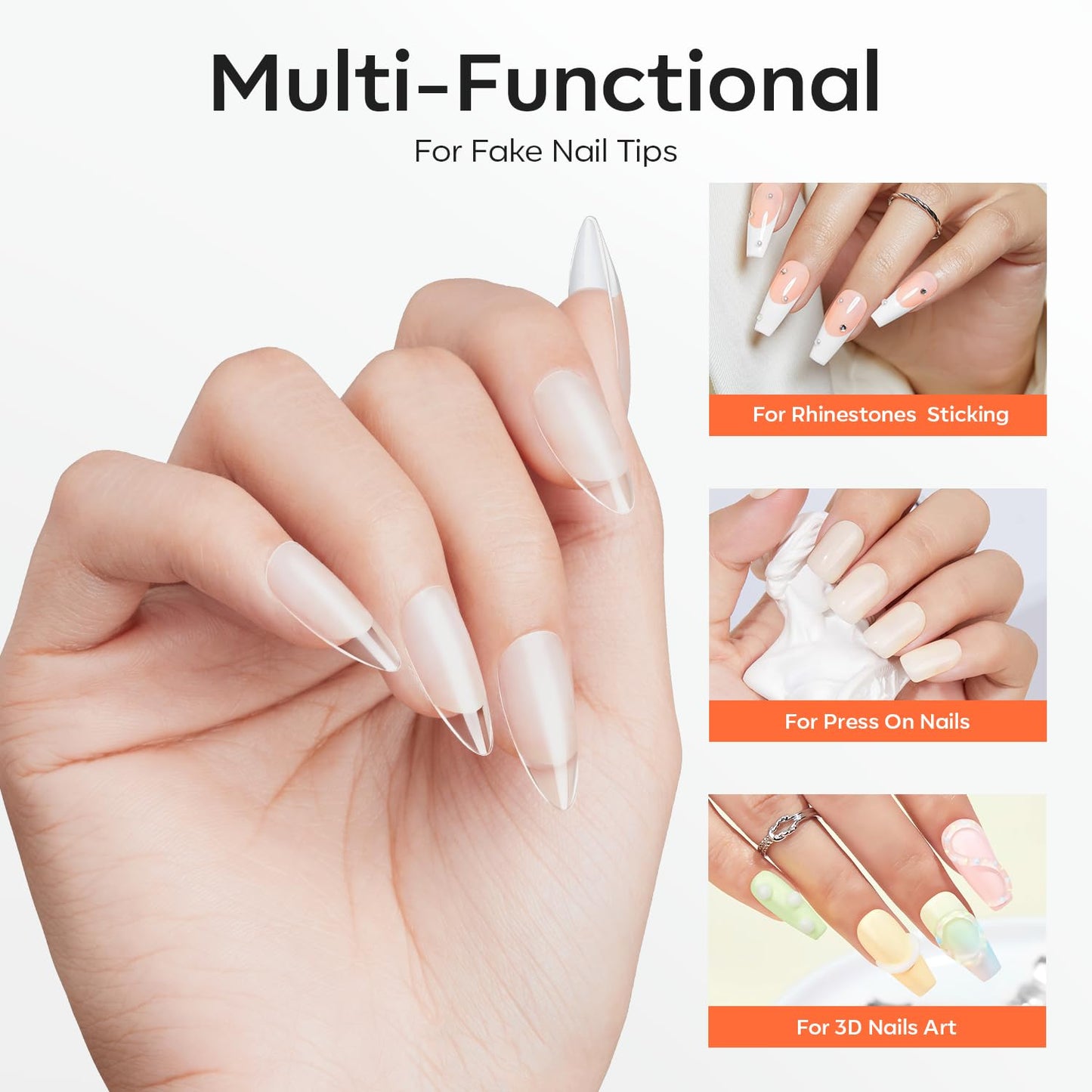 modelones 9 in One Gel Nail Glue Brush On Nail Glue 15 ml for Tips, Rhinestones, Base Coat, Blooming Art Gel Kit for Press on Nails Acrylic Tips U V Lamp Needed 2Pcs
