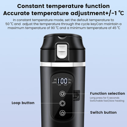 12V/24V 400ml 304 100 DC Car Travel Electric Kettle, Car Heating Mug with Anti-Spill Lid, Leak-proof, Stainless Steel