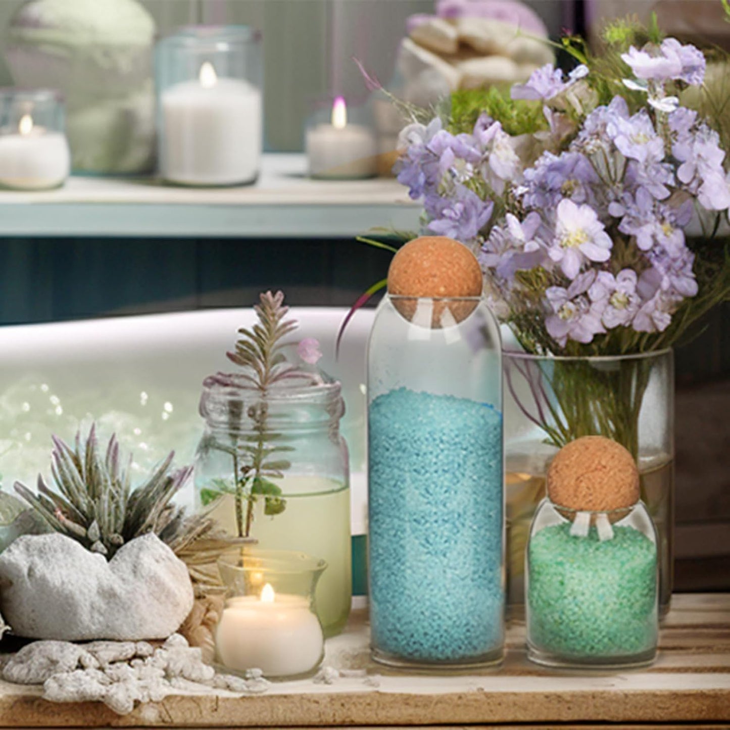 ComSaf 3 Pack 16oz Clear Decorative Glass Jars with Cork Ball Lid - Coffee Bar Kitchen Counter Bathroom Storage, Dishwasher Safe, Glass Canisters for Coffee Sugar Candy Storage - Home Decor & Gifting