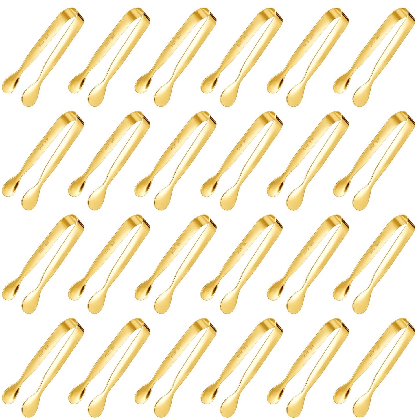 Thenshop 24 Pcs Small Serving Tongs, Mini Ice Tongs Stainless Steel 4.25 Inches for Serving Food Parties Catering Appetizer Charcuterie Weddings Desserts Buffets Coffee Bar(Golden)