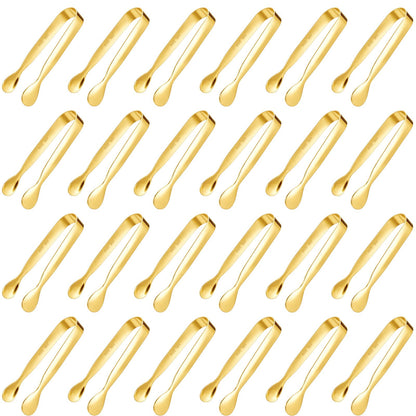 Thenshop 24 Pcs Small Serving Tongs, Mini Ice Tongs Stainless Steel 4.25 Inches for Serving Food Parties Catering Appetizer Charcuterie Weddings Desserts Buffets Coffee Bar(Golden)